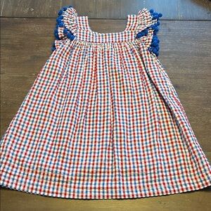 Classic Whimsy Red/Blue Check Seersucker Patriotic/4th of July Sleeveless Dress